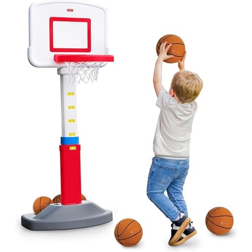 Fisher-Price™ Grow-to-Pro Basketball Hoop for Toddlers & Kids - Adjustable Height Indoor/Outdoor Play Set with Ball, 18 Months - 5 Year