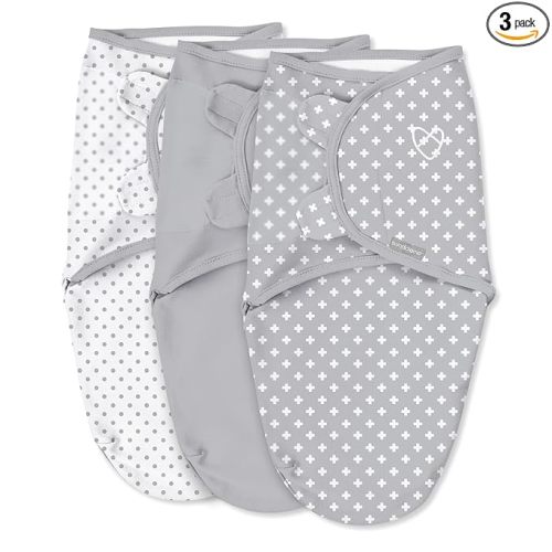 SwaddleMe by Ingenuity Original Swaddle, 100% Cotton, Improves Sleep & Calms Startle Reflex, 0-3 Months, 1.0 TOG, 3-Pack, Baby Swaddle Blanket - Criss Cross