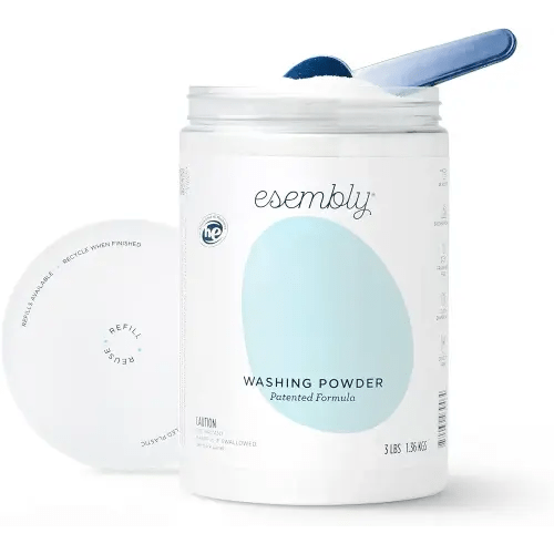 Esembly Laundry Washing Powder – HE Mineral Based Detergent for All Household Laundry and Cloth Diapers – Patented, Fragrance-Free, EWG Verified, Earth-Friendly, (3lb Refillable Canister and Scoop)