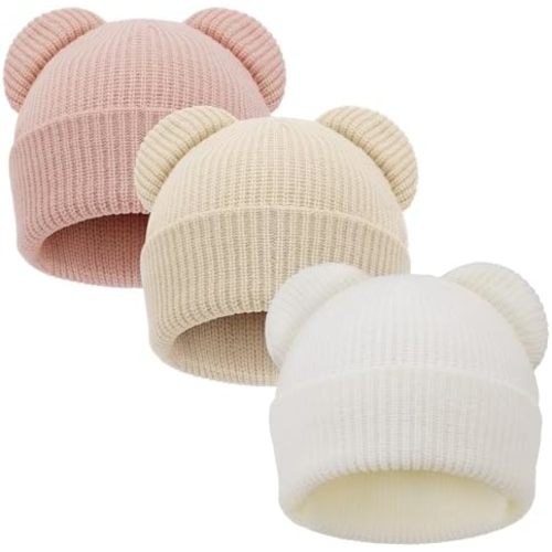 DRESHOW BQUBO Baby Beanie Winter Hat with Bear Ears Infant Toddler Knitted Warm Cap Beanies for Baby Boys Girls 0-24 Months