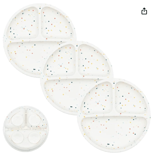 WeeSprout Suction Plates for Babies & Toddlers - 100% Silicone, Dinnerware Stays Put, Divided Design for Picky Eaters, Microwave & Dishwasher Friendly, 3 Pack