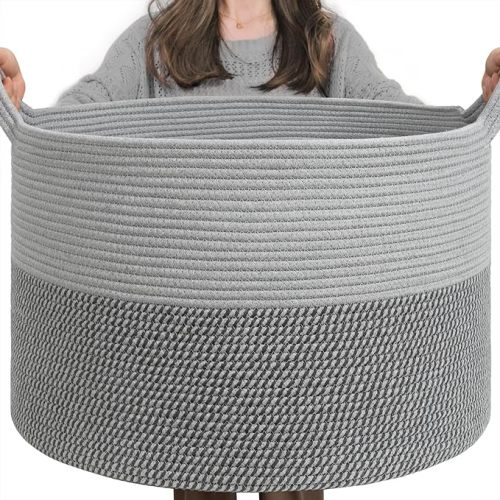 Large Blanket Basket, Cotton Rope Blanket Basket for Nursery,Grey