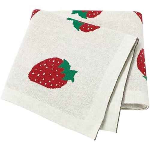 Yuehuam Baby Blanket Knitted Strawberry Soft Cotton Blanket for Infants Toddler Boys and Girls, Size 33 x 43 inches, Strawberry