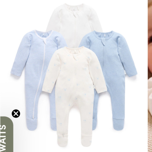 4 Pack Baby Growsuits – Blue Bear | Purebaby - Purebaby size 000