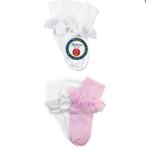 Jefferies Socks Girls Eyelet Frilly Tutu Lace Turn Cuff Socks 6 Pair Pack