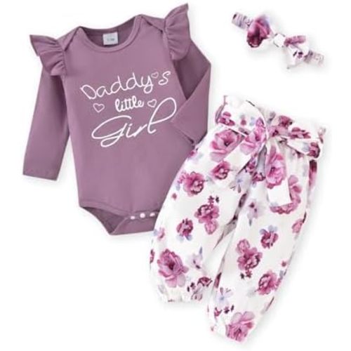 AMAWMW Baby Girl Clothes Set Daddys Little Girl Ruffle Romper Top Camouflage Pants Newborn Infant Baby Girl Outfit