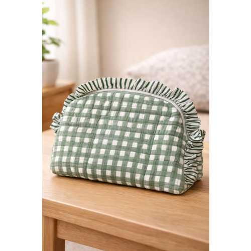 Green Stripe  Quilted Cotton Pouch Set: Vintage-Inspired Travel Organizer | Valentine's Day Gift