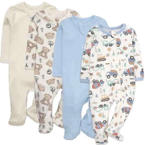 Baby Essentials Baby 4 Piece Outfit Set – Footie Sleepwear Pajama Bodysuits – Spring & Summer Baby Clothes Gift Set