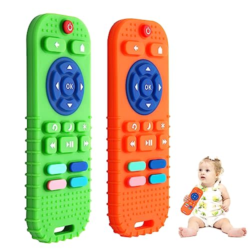 Hooku 2-Pack Silicone Teethers for Babies 0-6 & 6-12 Months, Sensory Chew Toys & Remote Control Toys for Infants & Toddlers