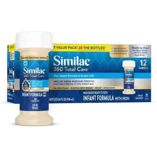 Similac 360 Total Care Non-GMO Ready to Feed Infant Formula Bottles - 2 fl oz Each/12ct: Kosher, Halal, Gluten-Free