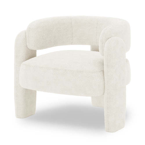 Seto Boucle Curved Accent Chair in Eggshell White
