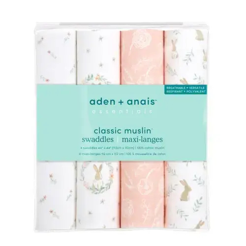 Blushing Bunnies Cotton Muslin Swaddles 4pk | aden + anais