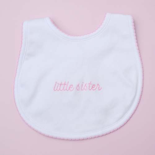 Baby Girl Little Sister Embroidered Bib - Magnolia Baby Siblings