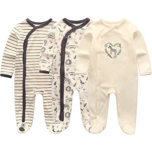 Baby Boys Girls Footies One-Piece Romper Long-Sleeve Jumsuit Cotton Newborn Clothes Set 3-Pack Baby Pajamas