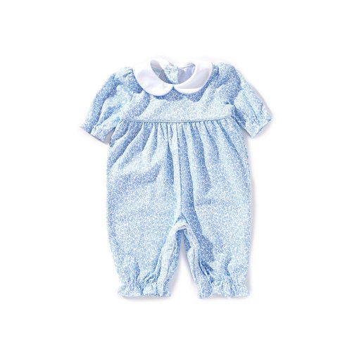 Edgehill Collection Baby Girls Peter Pan Collar Pima Cotton Floral Romper