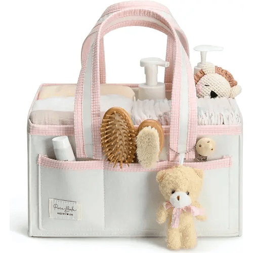 PeraBella Diaper Caddy Organizer with Handle, Baby Shower Gifts Basket Bag, Registry Search Must Haves Items, Nursery Storage Organizer for Newborn Girl Boy, Baby Bag Essentials, Car Diaper Caddy Cart