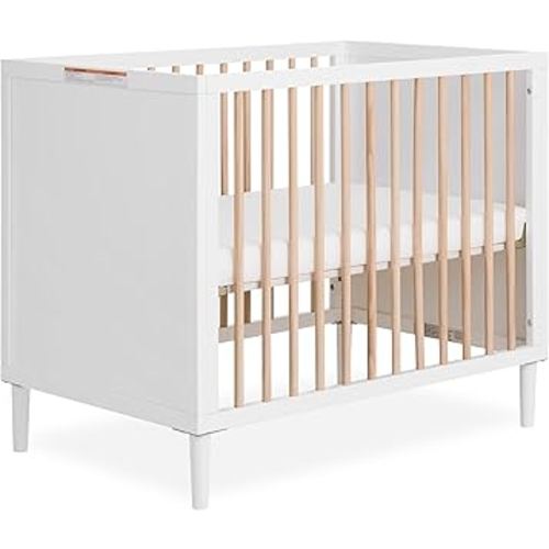 Dream On Me Lucas Mini Convertible Crib in White Oak, Rounded Spindles, Converts from a Baby Crib to Day Bed and Kids Sofa, Perfect for Small Spaces, Three Adjustable Mattress Height Positions