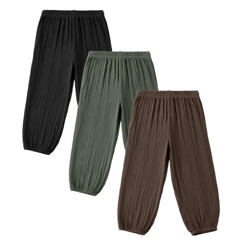 U·nikaka 3-Pack Baby Boys Pants Solid Toddler Sweatpants Cotton Infant Boys Harem Pants Crawling Bloomers Casual Jogger
