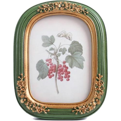 SIKOO 2.5x3.5 Vintage picture frames Small Wallet Size Picture frames Wall Mount and Tabletop Vintage Wall Decor Green and Gold
