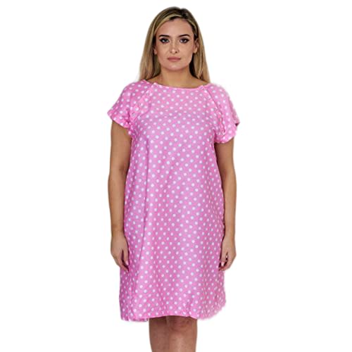 Hospital Gown for Women Labor & Delivery, 100% Cotton Easy Snap Back Closure, Shoulder Snap Polkadot Patient Gown