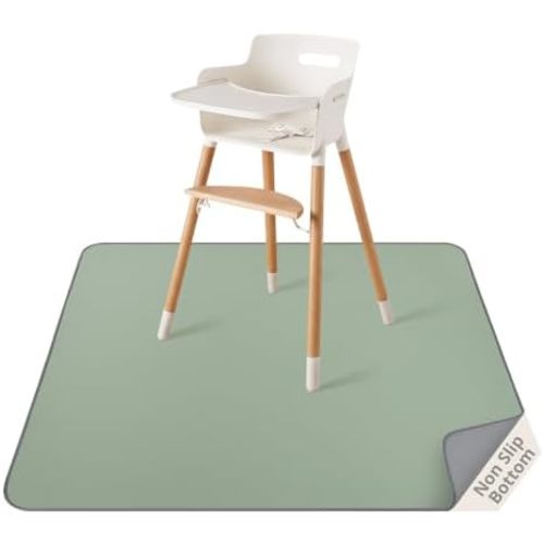 Blissful Diary Baby Splat Mat for Under High Chair, 50.4 x 50.4 Inch Wipeable Splash Mat, Waterproof and Washable, Anti-Slip Floor Protector, Sage Green