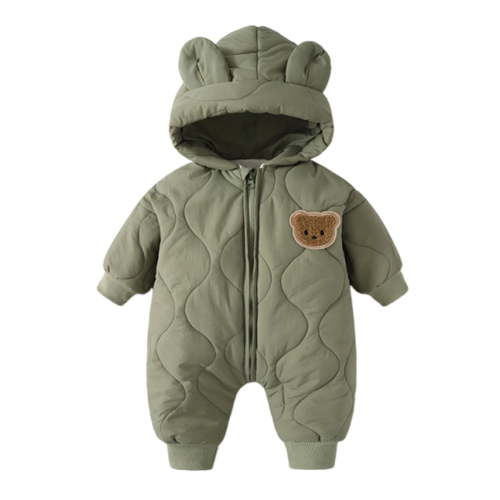 Emitonse Toddler Snowsuit Baby Winter Clothes Girls' Outerwear Jackets Coats Baby Fleece Jumpsuit Long Sleeve Hooded Rompers Snowsuit Winter Outfits for Girls Boys Size for 6-12 Months,Green