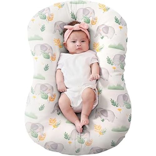 FUNUPUP Rayon Made from Bamboo Baby Lounger Cover Compatible with Snuggle Me Lounger, Infant Lounger Pillow Cover for Newborn, Removable Elastic Newborn Lounger Cover,Cover Only,Elephant