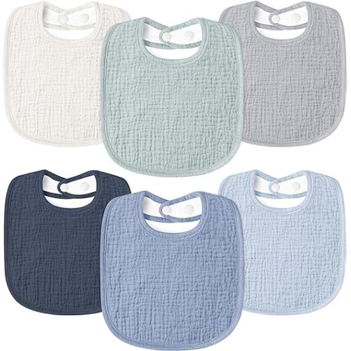 Susurration Muslin Baby Drool Bibs 6Pack Soft Square Adjustable Baby Bandana Bibs for Unisex Girls & Boys