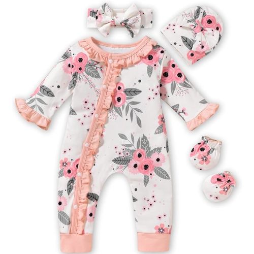 Aalizzwell Baby Girls Romper Outfit Fall Winter Clothes with Accessories