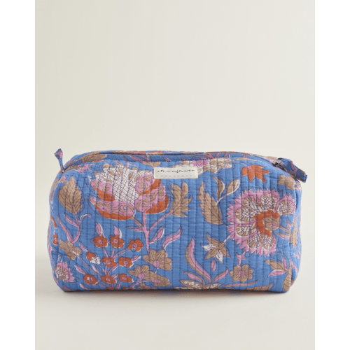Lucy Heritage Large Quilted Block Print Cosmetic Pouch