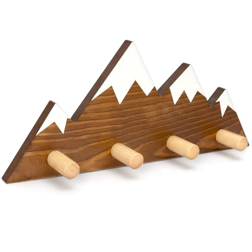 Waratah Designs Mountain Wall Hooks - Woodland Nursery Decor - Wall Mount Organizer for Kids Coats & Towels - Ideal Adventure Mountain Decor Baby Shower Gifts - Walnut Finish