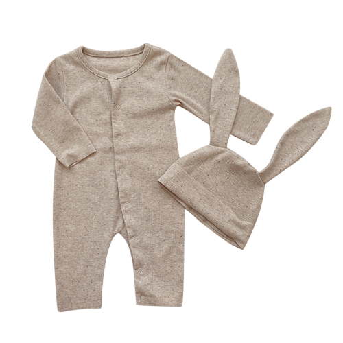 MEZZALL Baby Boys Girls Bunny Outfit My First Easter Outfits Ribbed Button Down Jumpsuit Romper With Long Bunny Ear Hat Comfort Dailywear, Khaki, 0-3 Months