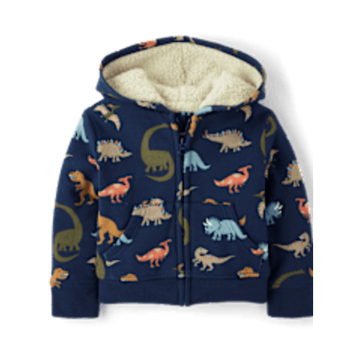 Baby And Toddler Boys Active Long Sleeve Print Premium Fleece Sherpa Lined Zip Up Hoodie - BLUE | The Children's Place CA