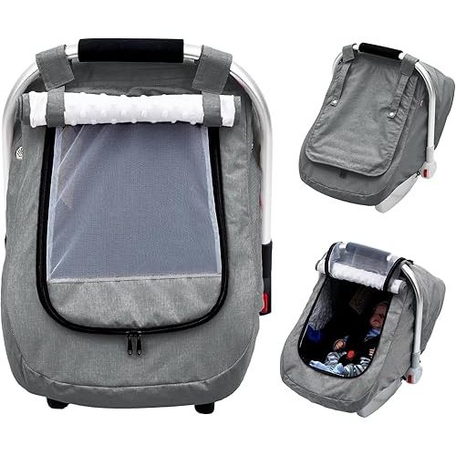 Waterproof Baby Car Seat Cover, Infant Car Seat Cover Canopy with 2 Breathable Vents, Warm Carseat Cover with Mesh Window for Cold Weather, Univeral Baby Carrier Cover for Doona