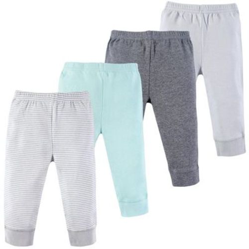 Luvable Friends Basics Infant Baby Comfy Cotton Pants 4-Pack, Cloudy Gray Stripes, 3-6 Months