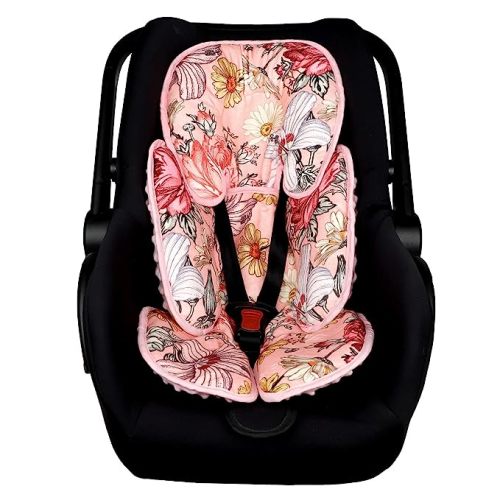 Infant Car Seat Insert, HNHUAMING Baby Car Seat Head & Body Support for Newborn, Ultra Soft Reversible Preemie Carseat Insert Cushion for Girls Boys, Fit CarSeat, Stroller, Swing, Bouncer, Pink Floral