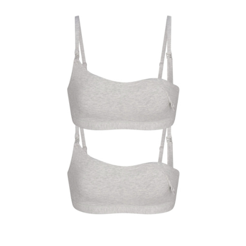 Cotton Jersey Maternity Nursing Scoop Bralette 2-pack (Large, Light Heather Grey)