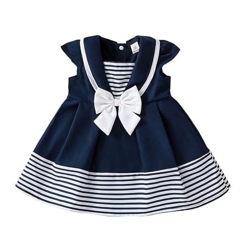 bebeone Baby Toddler Girl's Nautical Dress Cap Sleeve Sailor Uniform Dress for Girl 6M-3 Years