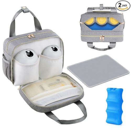 PIIOSER Breastmilk Cooler Travel Bag with Ice Pack, Compatible with Wearable Breast Pumps & Accessories - Portable Hands Free Breast Pump Carrying Case for Nursing & Working Moms, Grey