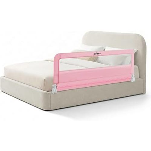 INFANS Bed Rail for Toddlers, 59" Foldable Safety Baby Crib Rail Fit for Kids Twin, Extra Long Swing Down Bed Guardrail for Convertible Crib, Queen, Full, King Mattress Side Guard (Pink)