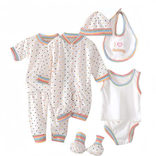 Odeerbi Baby Boy Girl Clothes 8PCS Layette Set Newborn Tops+Hat+Pants+Bib+Sock Shose+Romper