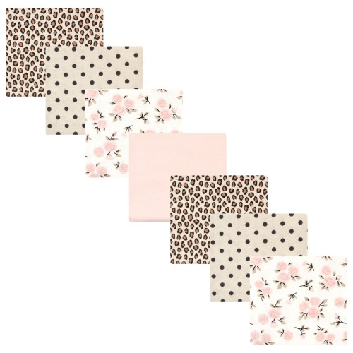 Hudson Baby Infant Girl Cotton Rich Flannel Receiving Blankets Bundle, Neutral Pink Floral, One Size