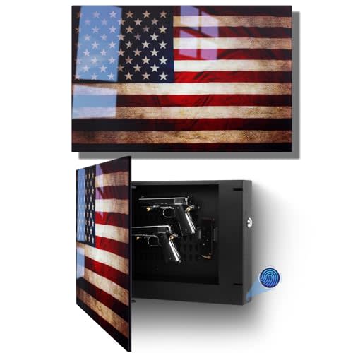Biometric Hidden Gun Safe fits 2 pistols,Quick Access Hidden Gun Storage with Movable Bracket and Magazine,Wall Mount Gun Safe for Secure Firearm Storage with Fingerprint, Key Access(18.8 inch)