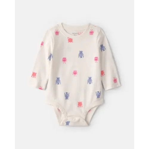 Baby Girl Monster Long-Sleeve Graphic Bodysuit - Cream | Carter's