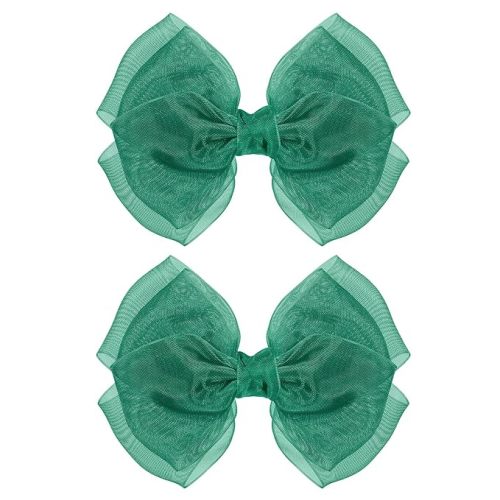 Hunter Green Mesh Ribbon Hair Bow Clips 4-Inch Organza Double Bow Alligator Hair Pins Barrettes Spring Summer Christmas Holiday Dress Decor Accessory for Teens Toddler Girls Child