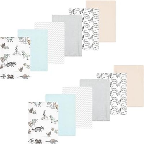 Luvable Friends Hudson Baby Flannel Burp Cloths 12pk, Gray Dinosaur Journey