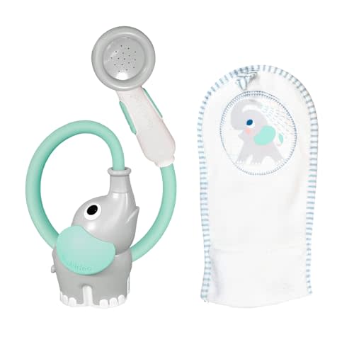 Yookidoo Elephant Baby Bath Toy Rinser with Washing Glove – Fun Battery-Operated Water Play & Trunk Spout Sprayer, Gentle Sink or Tub Bathing Essential for Newborns (Wash & Glove Turquiose)