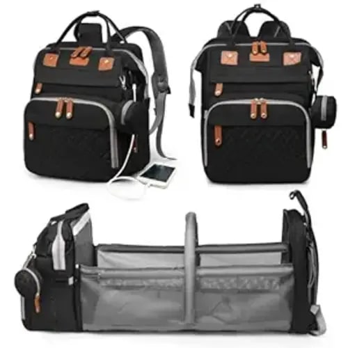 Baby Diaper Bag with Changing Station, Waterproof Diaper Bag Backpack for Moms Dads with USB Charging Port, Baby Shower Gifts, Large Capacity diaper backpack, Black