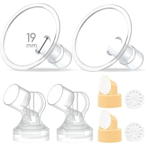 Maymom Brand 2X Two-Piece Small Breastshield with Valve, Membrane and Maymom Connector,Compatible with Medela Breast Pumps Top Hole Version. (19 mm) Detachable Clear