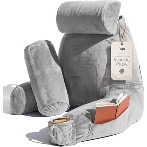 Nestl Reading Pillow for Bed, Back Pillow for Sitting Up in Bed, Light Grey